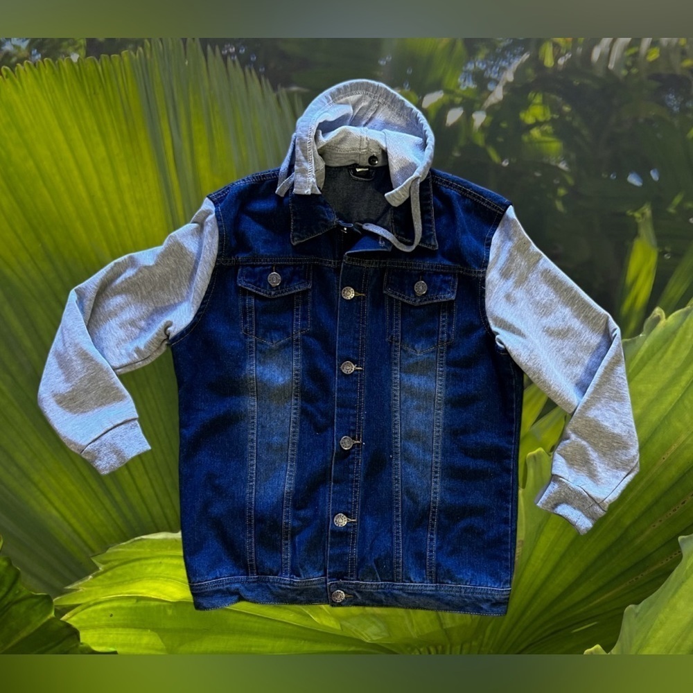 Men's Fashion Denim Loose Long Sleeve Bottom Spring Hooded Denim Casual Jackets